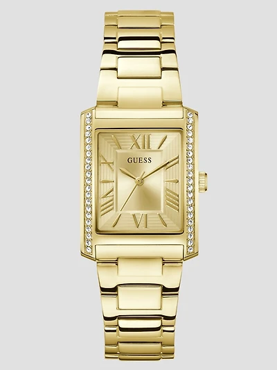Gold-Tone Crystal Square Analog Watch
