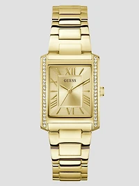 Gold-Tone Crystal Square Analog Watch