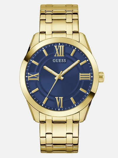 Gold-Tone and Blue Analog Watch
