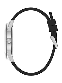 Silver-Tone and Black Silicone Analog Watch