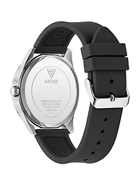 Silver-Tone and Black Silicone Analog Watch