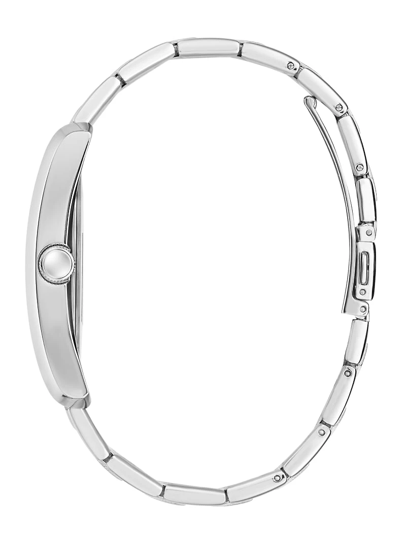 Silver-Tone and Black Square Analog Watch