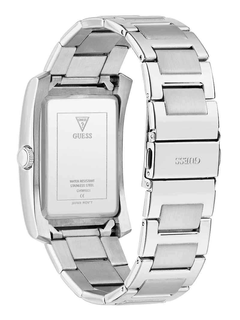 Silver-Tone and Black Square Analog Watch