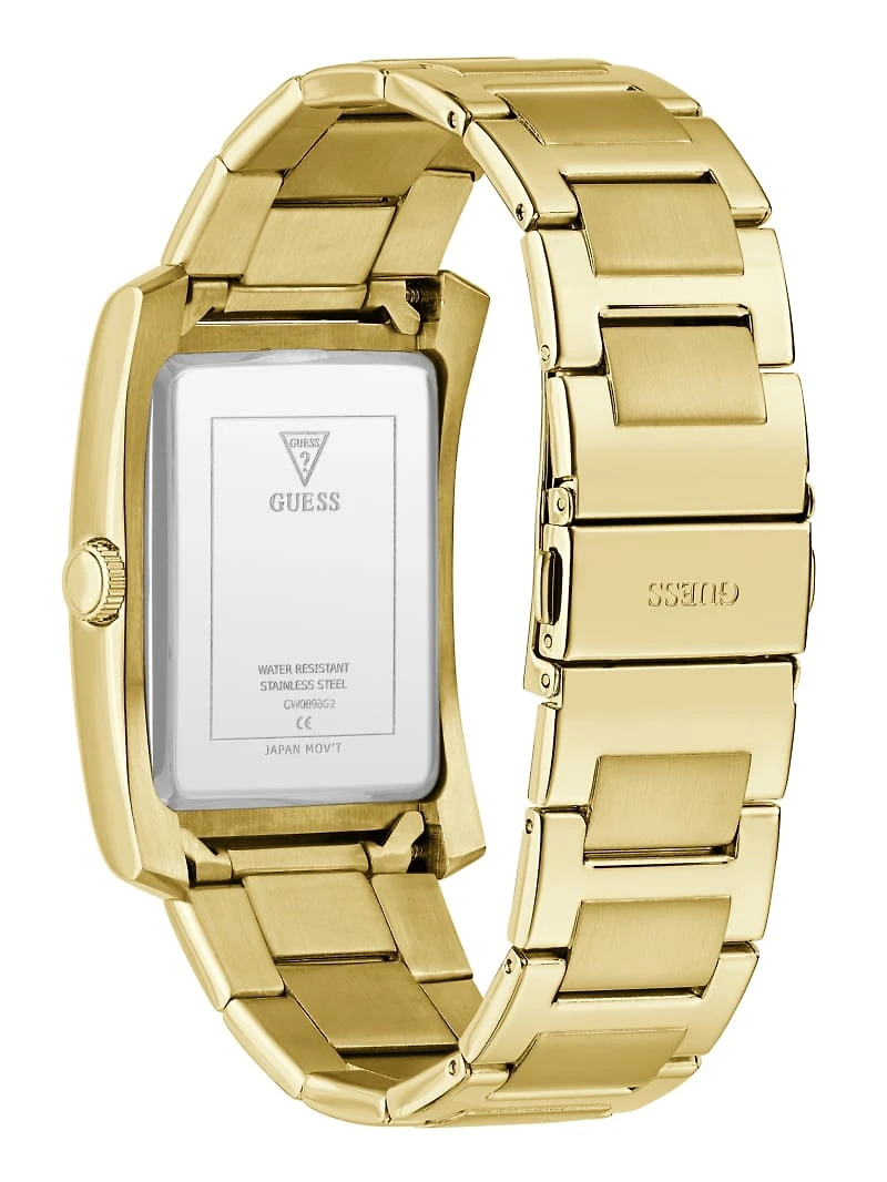 Gold-Tone and Black Square Analog Watch