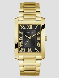Gold-Tone and Black Square Analog Watch