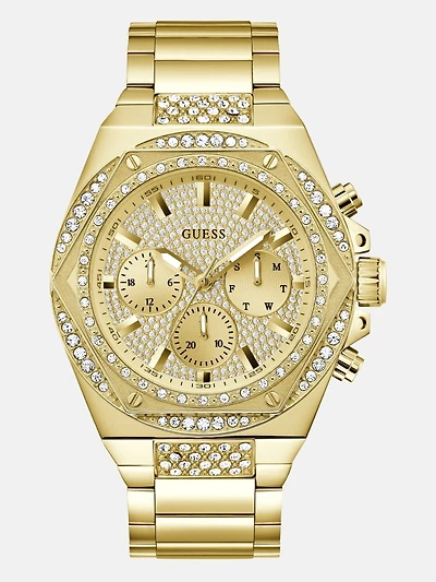 Gold-Tone Rhinestone Multifunction Watch