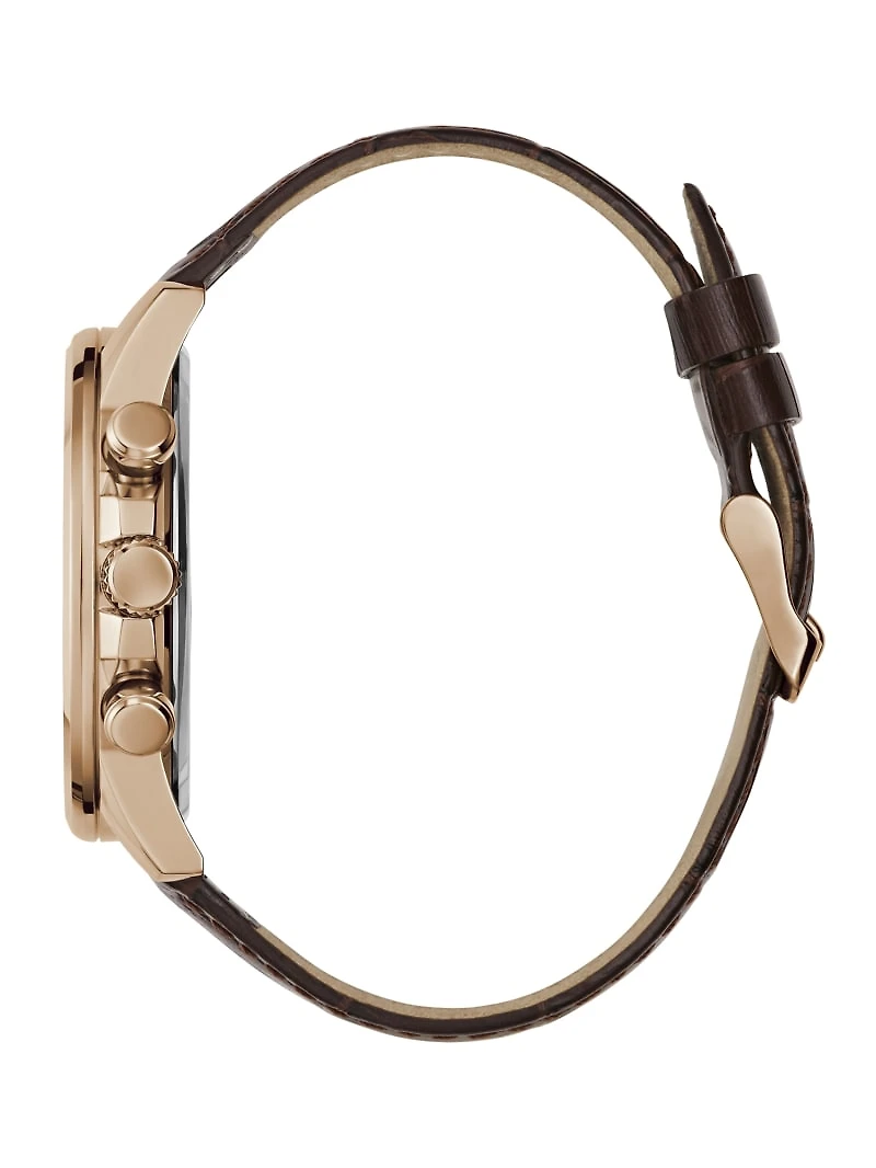 Rose Gold-Tone and Brown Leather Multifunction Watch
