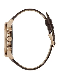 Rose Gold-Tone and Brown Leather Multifunction Watch