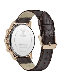 Rose Gold-Tone and Brown Leather Multifunction Watch