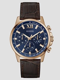 Rose Gold-Tone and Brown Leather Multifunction Watch
