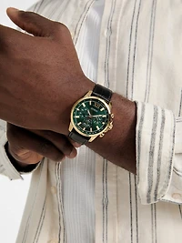 Gold-Tone Leather Multifunction Watch