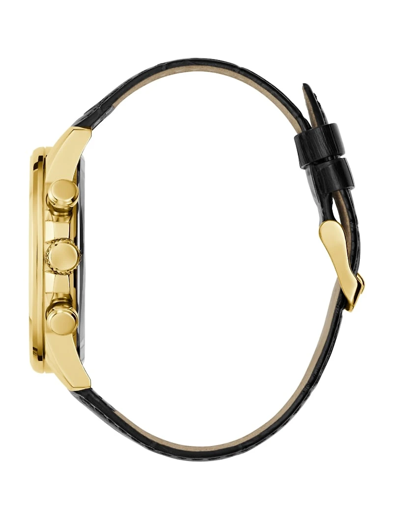 Gold-Tone Leather Multifunction Watch
