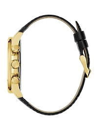 Gold-Tone Leather Multifunction Watch