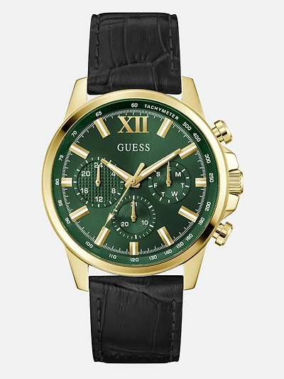Gold-Tone Leather Multifunction Watch