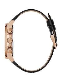 Rose Gold-Tone Leather Multifunction Watch