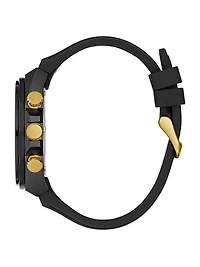 Rainbow Mosaic and Black Silicone Chronograph Watch