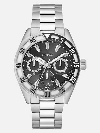 Silver-Tone and Black Multifunction Watch