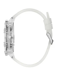 Rainbow Mosaic and White Silicone Multifunction Watch
