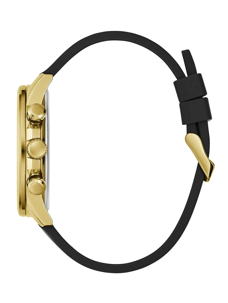 Gold-Tone and Black Silicone Multifunction Watch