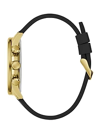 Gold-Tone and Black Silicone Multifunction Watch