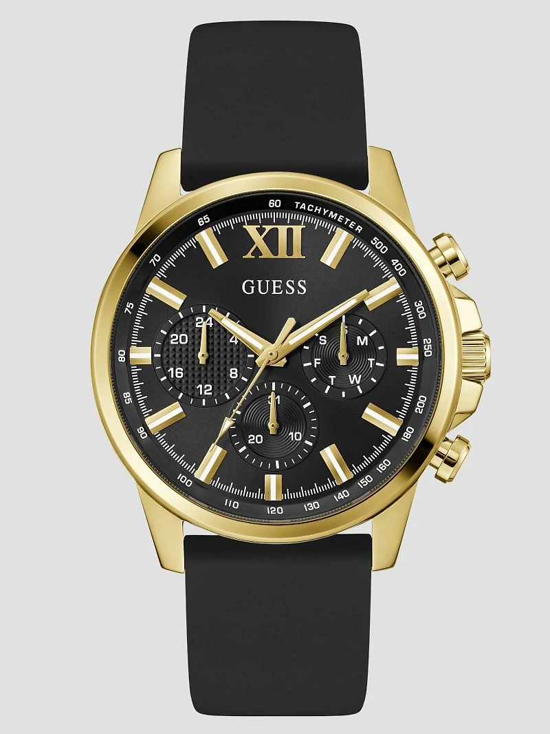 Gold-Tone and Black Silicone Multifunction Watch