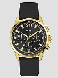 Gold-Tone and Black Silicone Multifunction Watch