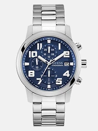 Silver-Tone and Blue Multifunction Watch