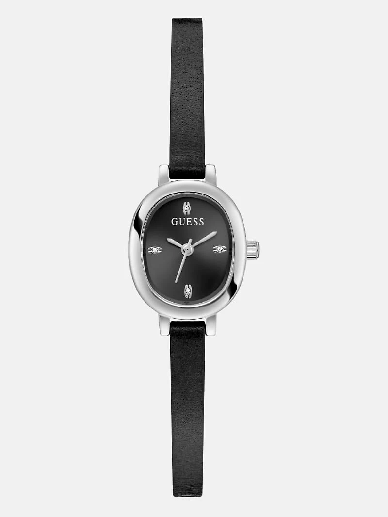 Silver-Tone and Black Oval Analog Watch