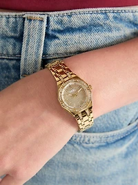 Gold-Tone Rhinestone Analog Watch
