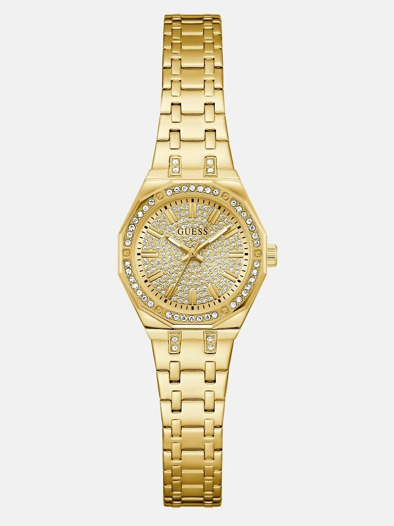 Gold-Tone Rhinestone Analog Watch