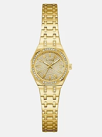 Gold-Tone Rhinestone Analog Watch