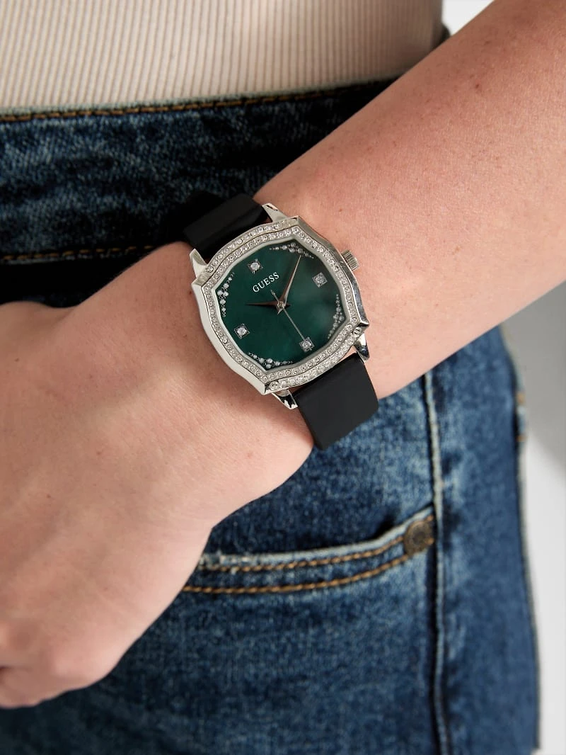 Silver-Tone Silicone Analog Watch