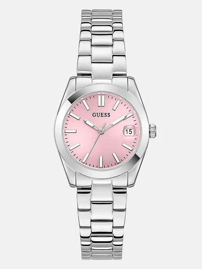 Silver-Tone and Pink Analog Watch