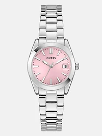 Silver-Tone and Pink Analog Watch