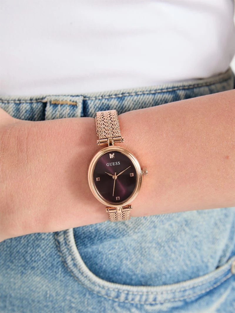 Rose Gold-Tone Oval Analog Watch