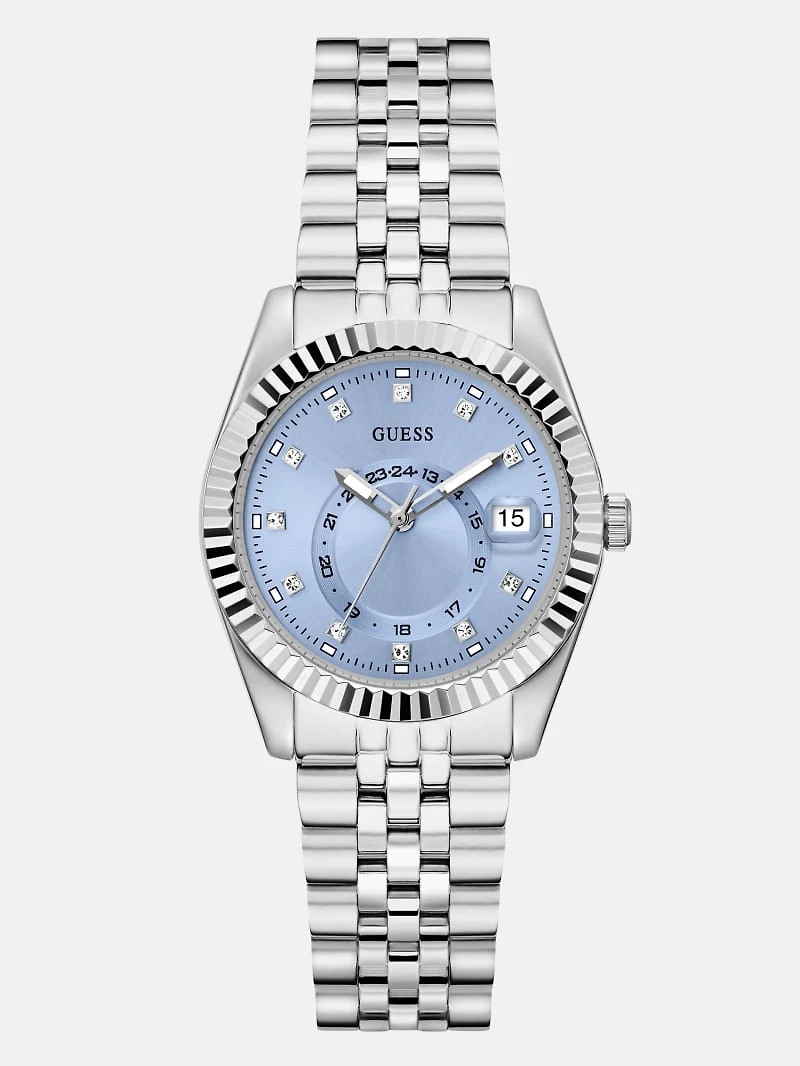 Silver-Tone and Blue Multifunction Watch