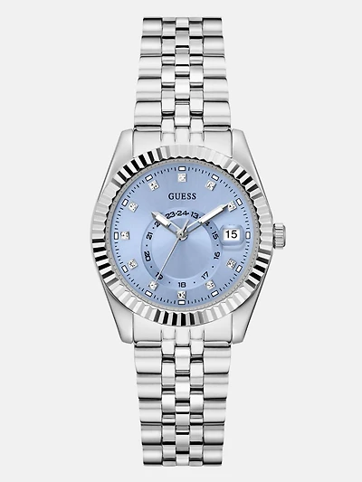 Silver-Tone and Blue Multifunction Watch