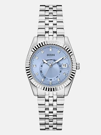 Silver-Tone and Blue Multifunction Watch