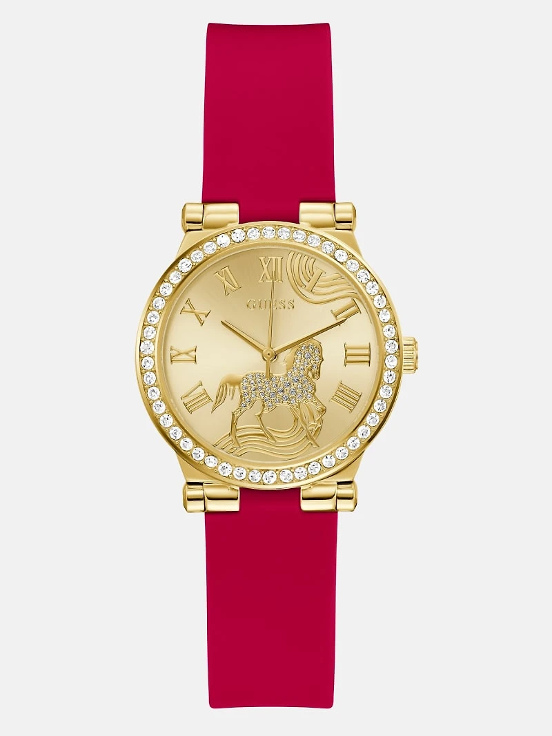 Gold-Tone and Red Silicone Watch