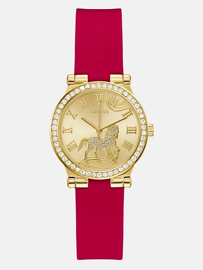 Gold-Tone and Red Silicone Watch
