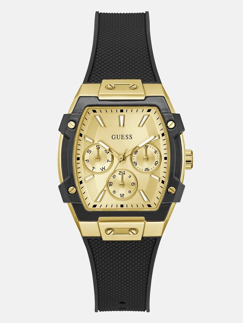 Gold-Tone and Black Silicone Multifunction Watch