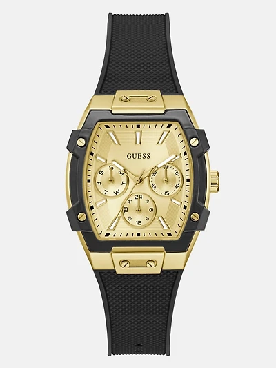 Gold-Tone and Black Silicone Multifunction Watch