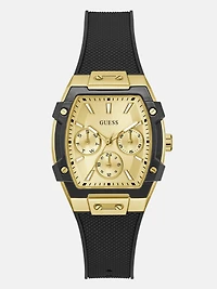 Gold-Tone and Black Silicone Multifunction Watch