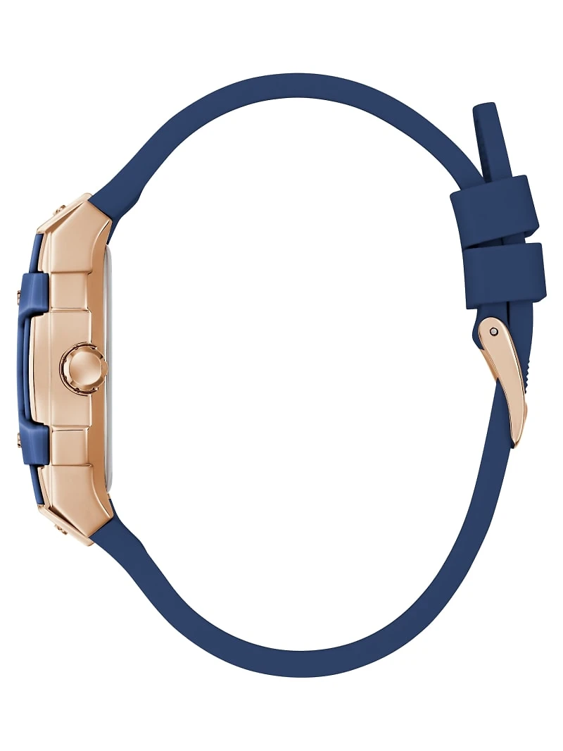 Rose Gold-Tone and Blue Silicone Multifunction Watch