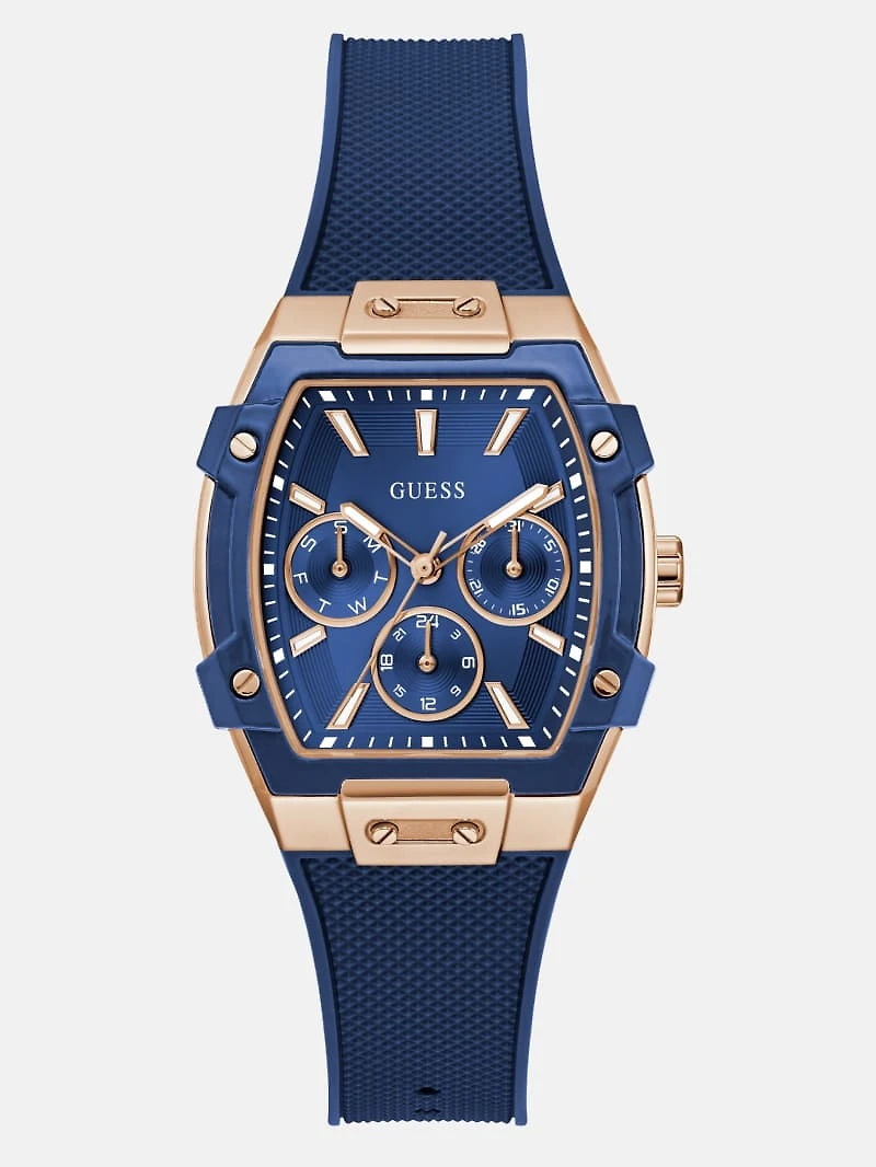 Rose Gold-Tone and Blue Silicone Multifunction Watch