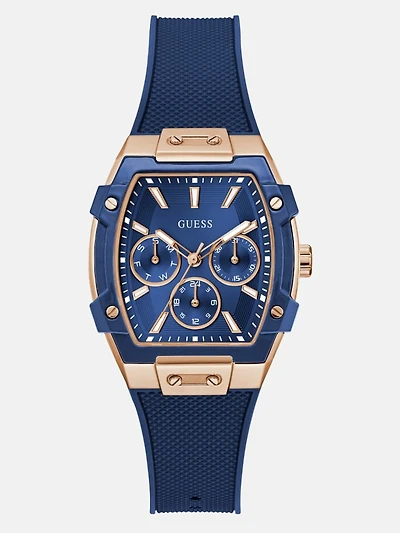 Rose Gold-Tone and Blue Silicone Multifunction Watch