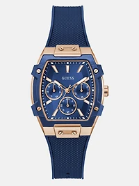 Rose Gold-Tone and Blue Silicone Multifunction Watch