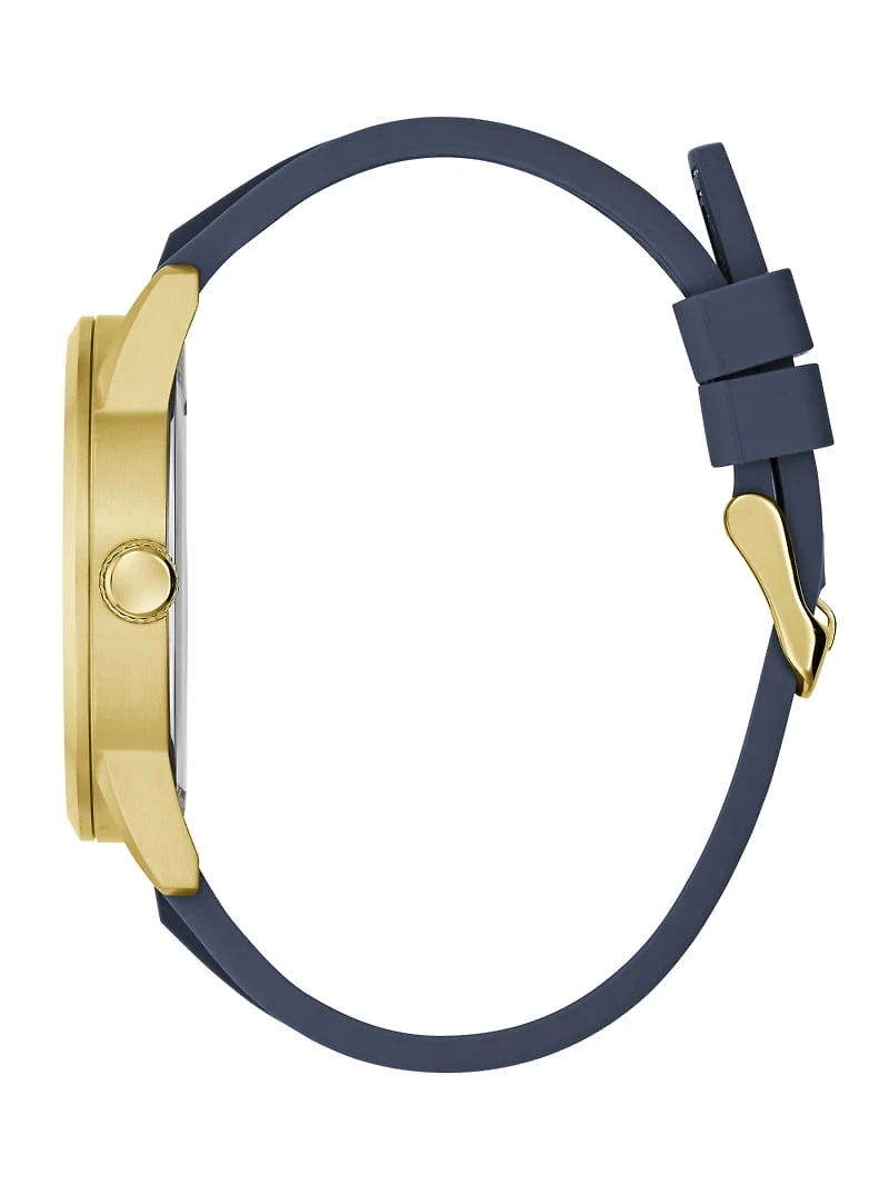 Gold-Tone and Blue Silicone Multifunction Watch