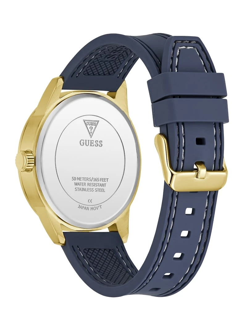 Gold-Tone and Blue Silicone Multifunction Watch
