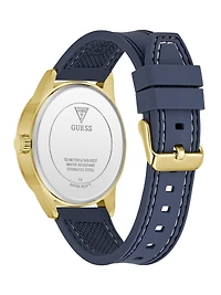 Gold-Tone and Blue Silicone Multifunction Watch